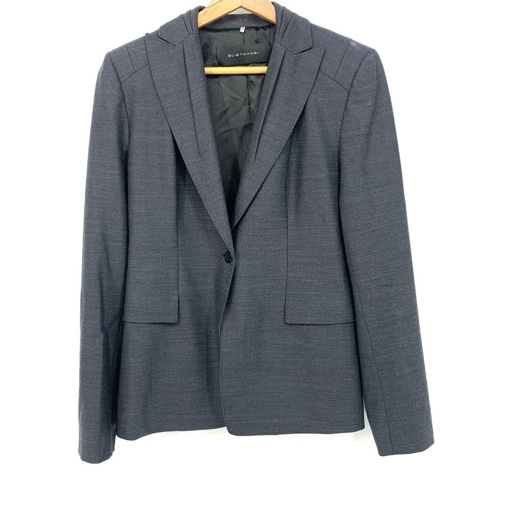 Size 6 Elie Tahari Blazer Dark Gray Button Front E